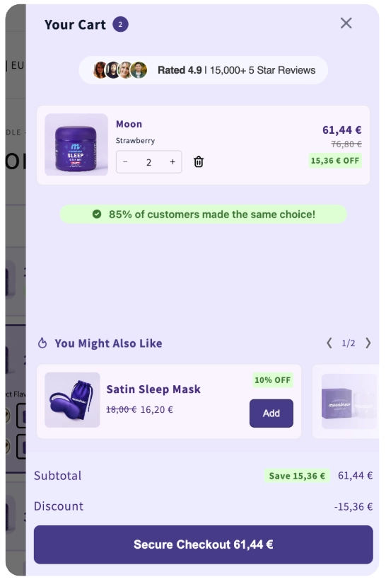 Cart drawer dashboard